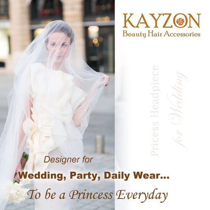 Kayzon Girl's Flower Headpiece – White Pearl Headband, Silver Bridal Hair Accessory