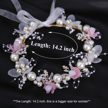 KAYZON Kids Flower Girl Pearl Headband - Pink Princess Hair Accessory for Weddings