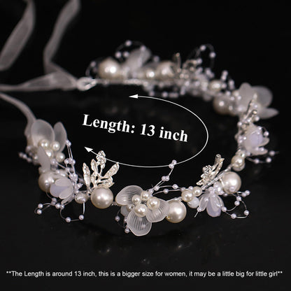 Kayzon Girl's Flower Headpiece – White Pearl Headband, Silver Bridal Hair Accessory