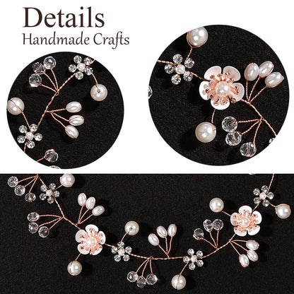 KAYZON Flower Girl Headpiece Rose Gold — Pearl and Flower Bridal Hair Accessory