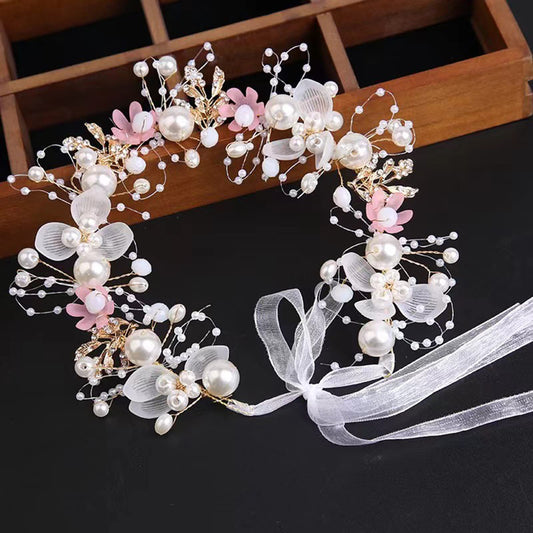 KAYZON Kids Flower Girl Pearl Headband - Pink Princess Hair Accessory for Weddings