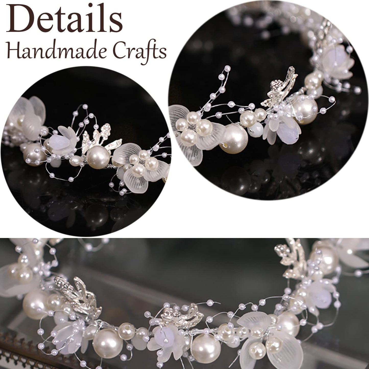 Kayzon Girl's Flower Headpiece – White Pearl Headband, Silver Bridal Hair Accessory