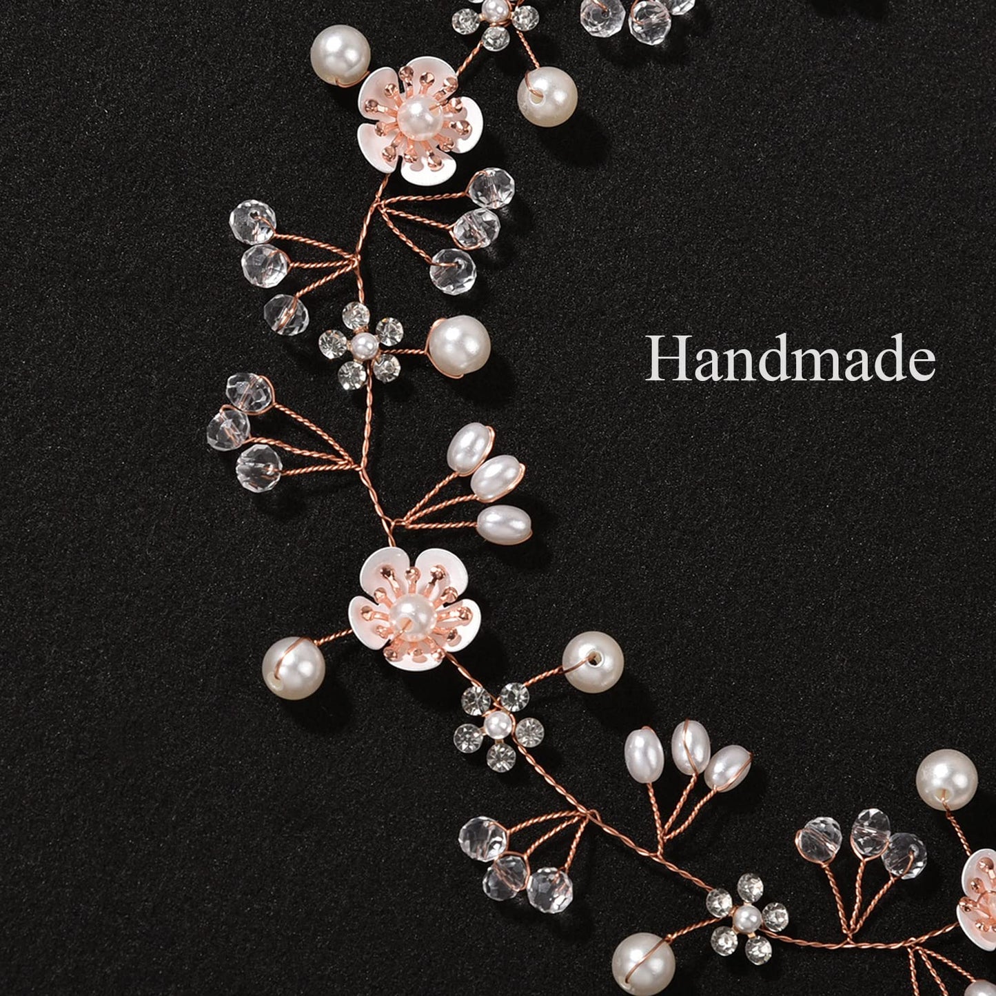 KAYZON Flower Girl Headpiece Rose Gold — Pearl and Flower Bridal Hair Accessory