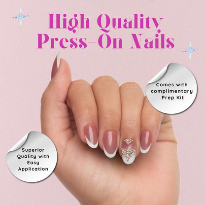 Keep It Classy French Stone Press-On Nails Kit – Rounded Short, 24 Nails, Reusable, Vegan & Non-Toxic