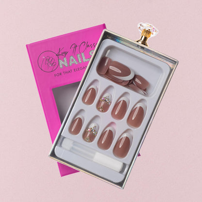 Keep It Classy French Stone Press-On Nails Kit – Rounded Short, 24 Nails, Reusable, Vegan & Non-Toxic