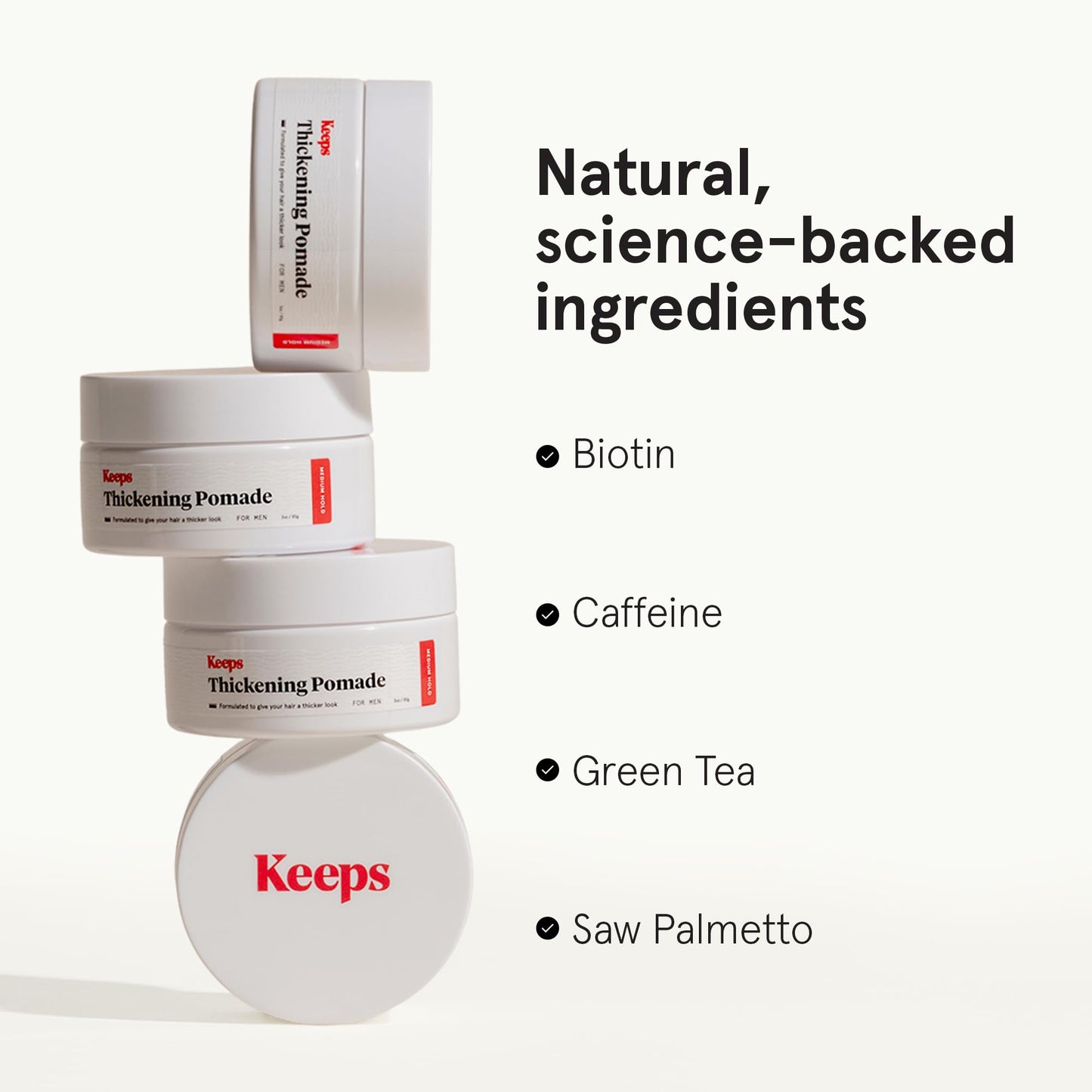 Keeps Matte Thickening Hair Pomade for Men — Medium Hold, Fuller-Looking Hair with Biotin, Caffeine, Green Tea & Saw Palmetto