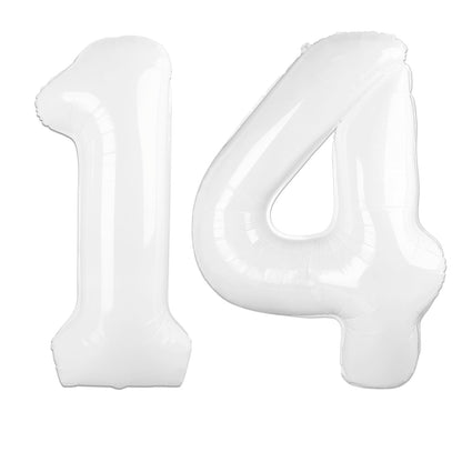 Kelfuoya 40-Inch White Number 14 Balloon – Jumbo Mylar Foil Decor for Birthday & Anniversary