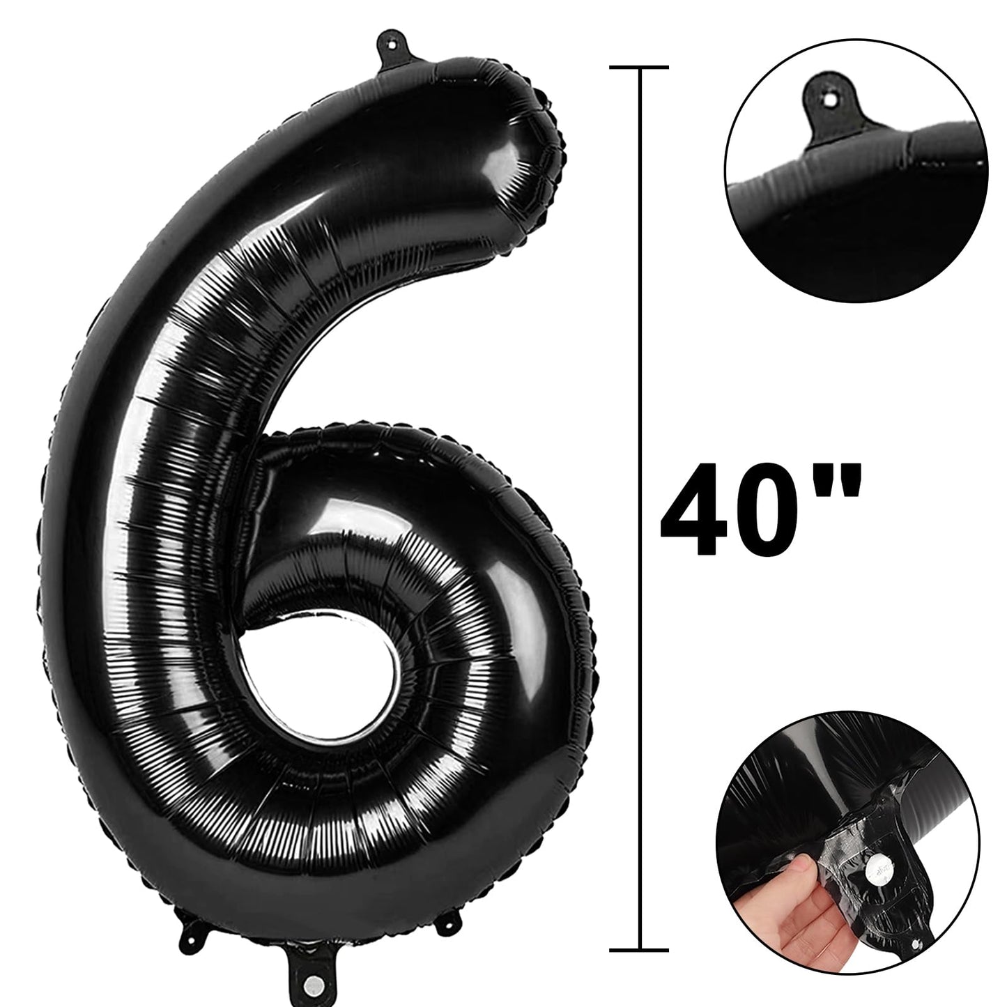Kelfuoya 40-Inch Black Number 6 Foil Balloon — Giant Birthday & Anniversary Decor
