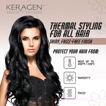 KERAGEN Heat Protectant Spray for Hair, 8 Oz – Thermal Styling, Shine, Frizz-Free Finish | Keratin & Collagen