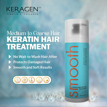 Keragen Brazilian Keratin Smoothing Treatment - 32 oz, Formaldehyde-Free Blowout for Dry & Damaged Hair (Fine to Medium)