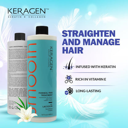 Keragen Brazilian Keratin Smoothing Treatment - Formaldehyde-Free Blowout for Frizzy, Dry, or Damaged Hair | Fine to Medium Hair | 16 oz