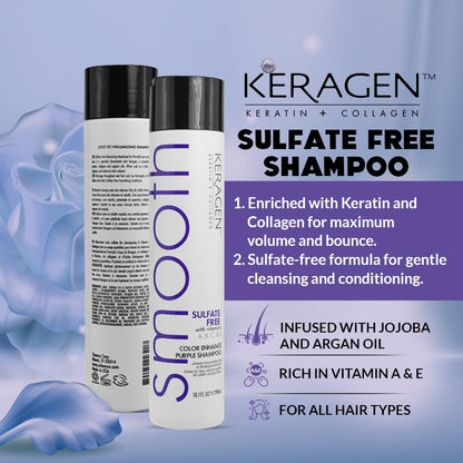 KERAGEN Sulfate-Free Color Enhance Purple Shampoo for Blonde & Silver Hair – 10 oz