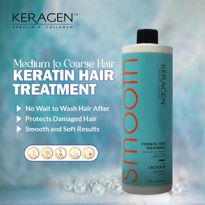 Keragen Brazilian Keratin Smoothing Treatment - Formaldehyde-Free Blowout for Frizzy, Dry, or Damaged Hair | Fine to Medium Hair | 16 oz