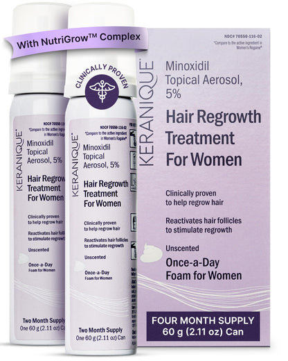 Keranique 5% Minoxidil Foam for Women – Hair Regrowth, NutriGrow Hydration & 4-Month Supply