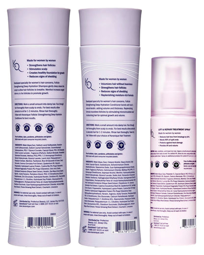Keranique Hair Growth Set for Women — 2% Minoxidil, Deep Hydration Shampoo & Conditioner, Lift & Repair Spray