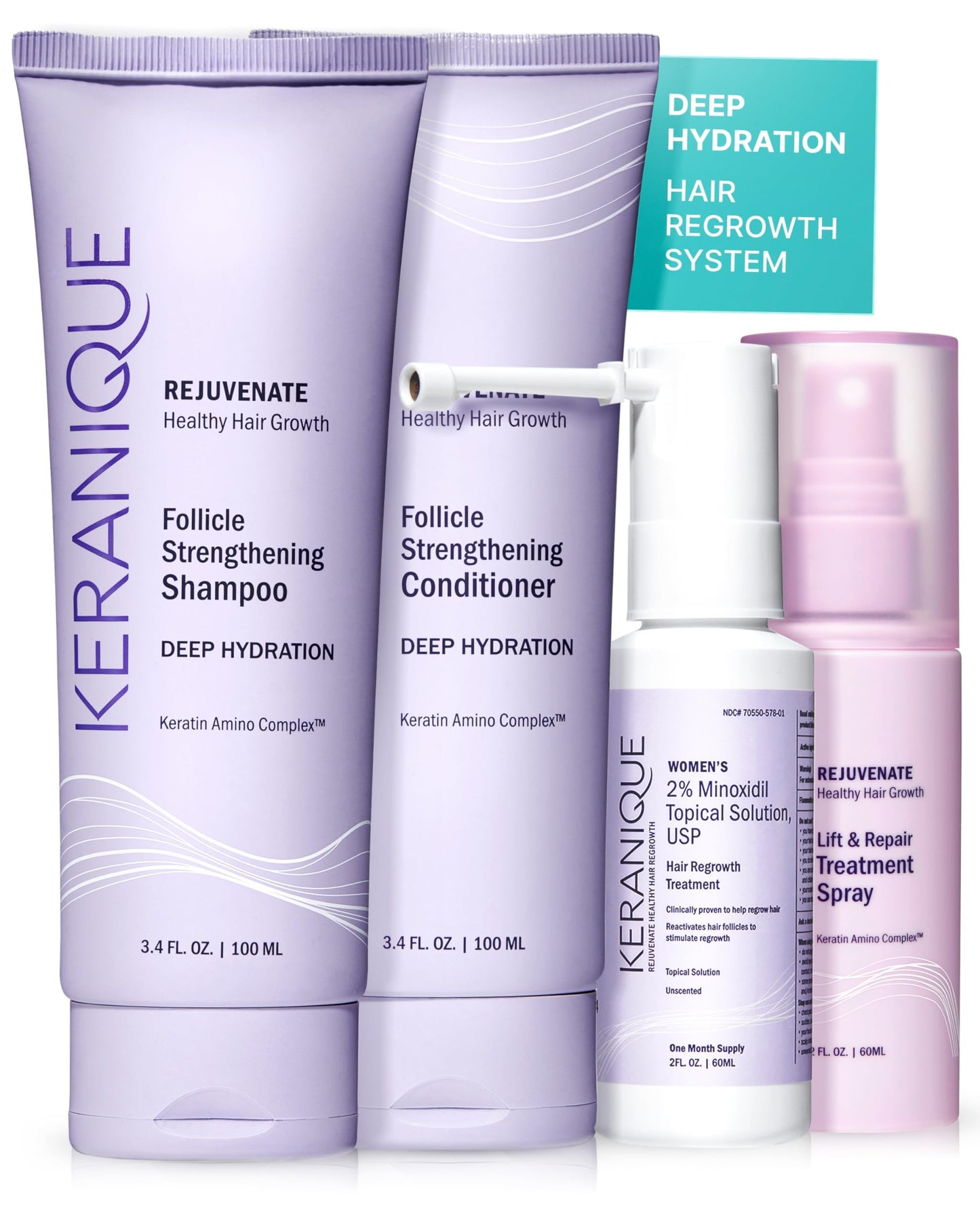 Keranique Hair Growth System for Women – Minoxidil 2% Regrowth + Hydrating Shampoo & Conditioner