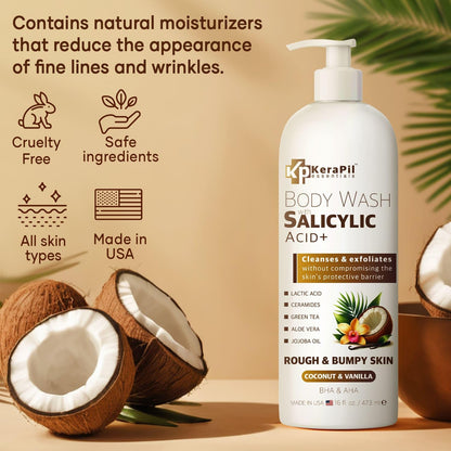 KERAPIL Exfoliating Body Wash with Salicylic Acid – Gentle, Dual-Action Exfoliation