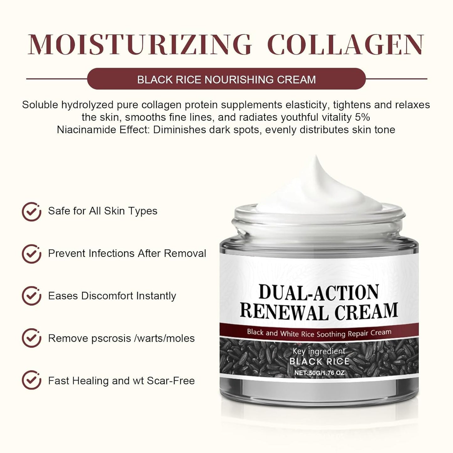 Keratin Erase Dual-Action Renewal Cream | Black & White Rice Hydrating Repair Moisturizer