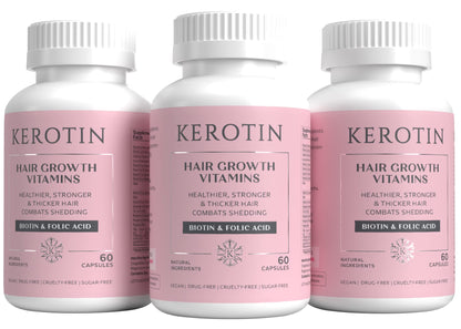 Kerotin Hair Growth Supplement – Longer, Stronger Hair with Biotin, Folic Acid & Saw Palmetto