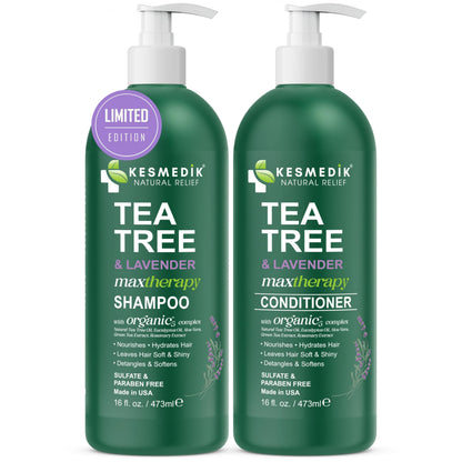 KESMEDIK Tea Tree Lavender Shampoo & Conditioner Set – Sulfate & Paraben-Free, Cooling & Soothing, All Hair Types, 16 fl oz Each