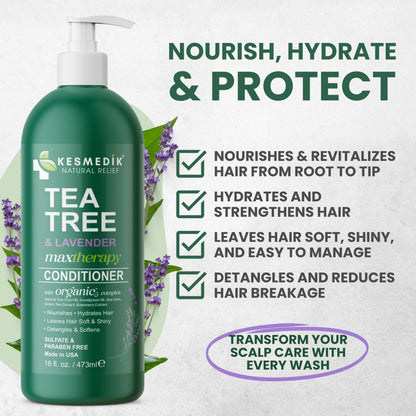 KESMEDIK Tea Tree Lavender Mint Conditioner | Hydrates, Detangles & Soothes Dry Scalp