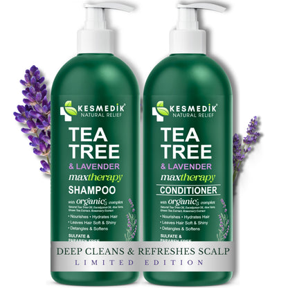 KESMEDIK Tea Tree Lavender Shampoo & Conditioner Set – Sulfate & Paraben-Free, Cooling & Soothing, All Hair Types, 16 fl oz Each
