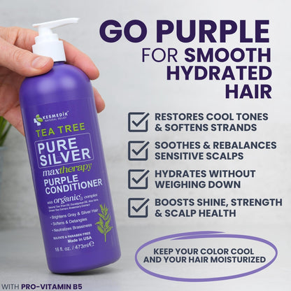 KESMEDIK Tea Tree Purple Conditioner – Anti-Brass Toner for Blonde, Silver & Gray Hair | 16 fl oz