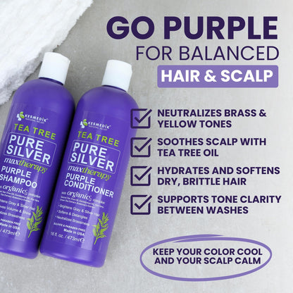 KESMEDIK Tea Tree Purple Shampoo & Conditioner Set – Anti-Brass Toner for Gray, Bleached, White & Blonde Hair | Sulfate-Free