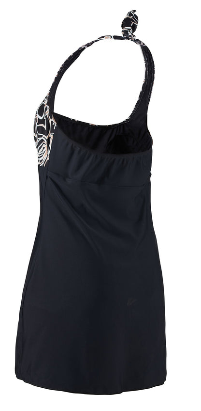 Women’s Incontinence Swim Dress with Built-In Waterproof Briefs – Black Floral