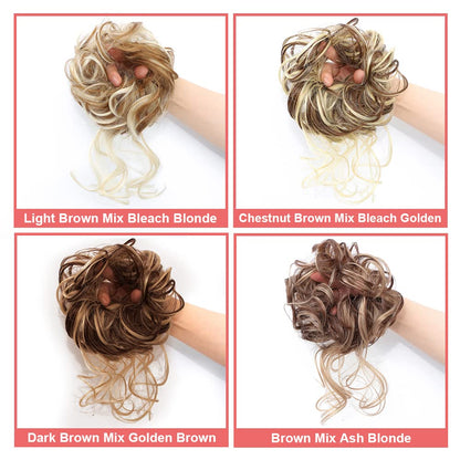 KETHBE Messy Bun Hair Piece – Tousled Updo Extension (Dark Brown Mix)