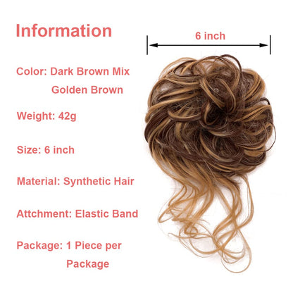 KETHBE Messy Bun Hair Piece – Tousled Updo Extension (Dark Brown Mix)