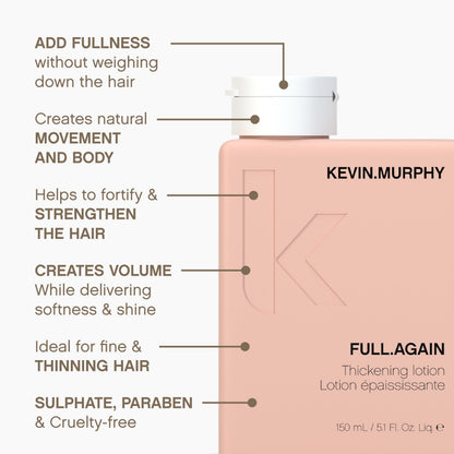 Kevin Murphy FULL.AGAIN Hair Thickening Lotion – Volumiser for Fine & Thinning Hair | Sulfate & Paraben Free (2 x 150 mL)