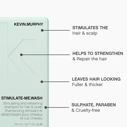 KEVIN.MURPHY Stimulate-Me.Wash - Clarifying Shampoo for Hair & Scalp | All Hair Types | Stimulates & Thickens | Cruelty-Free | 2 x 250 mL