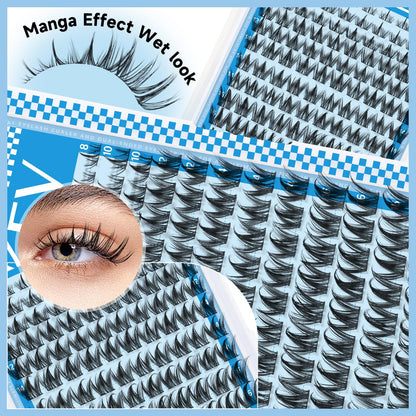 KevKev Fairy Lash Clusters Kit – Manga Lash Extensions with Invisible Band, Bond & Seal, Tweezers