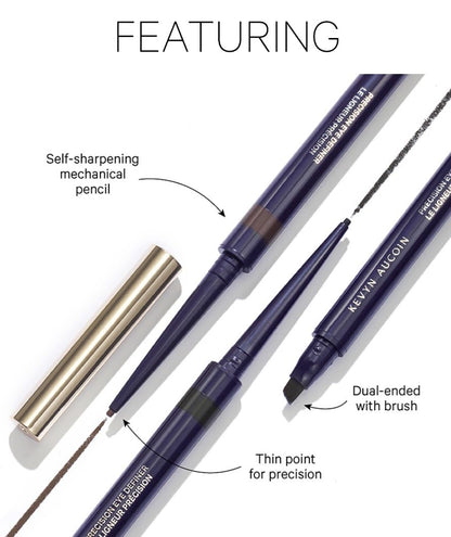 Kevyn Aucoin Precision Eye Definer + Brush, Black Kohl Eyeliner Pencil – 12-Hour, Smudge-Free
