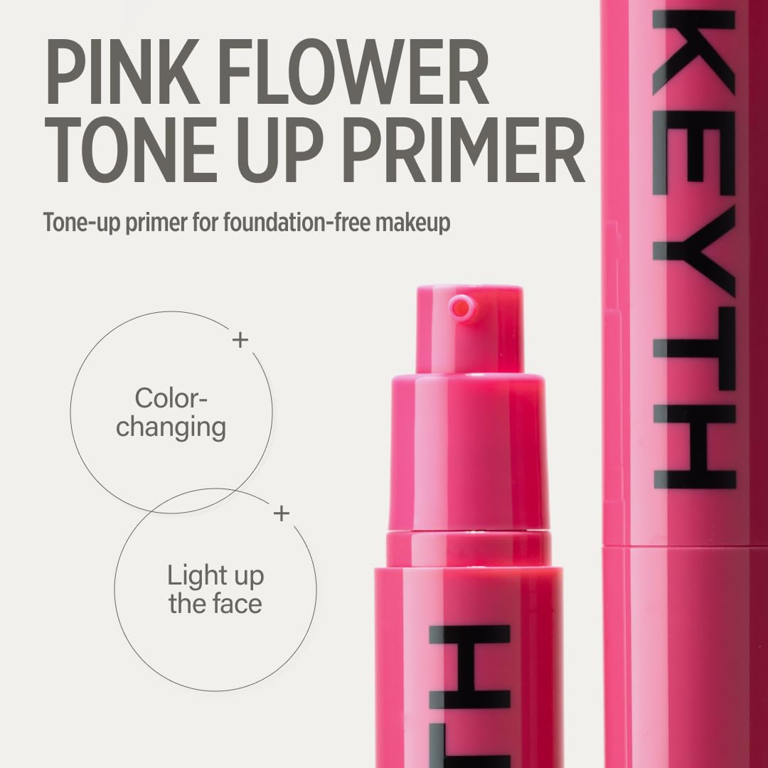 KEYTH Pink Flower Tone Up Primer #02 – Color-Changing Capsules, Hydrating & Pore-Smoothing, 20ml