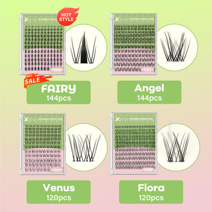 KEYYOU Fairy Angel Lash Clusters D Curl – 144 Pcs, Invisible Band, Waterproof DIY Lashes