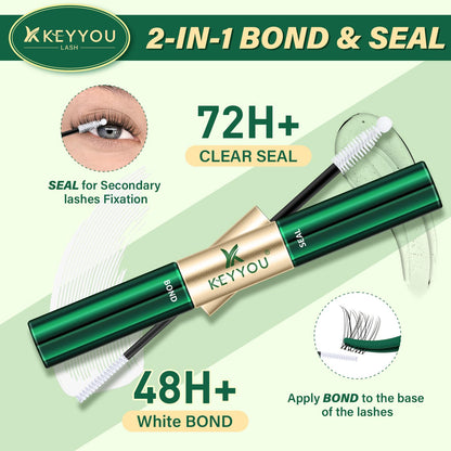 KEYYOU Lash Bond & Seal 2-in-1 Cluster Lash Glue – Waterproof, Gentle, Clear 5ml + 5ml