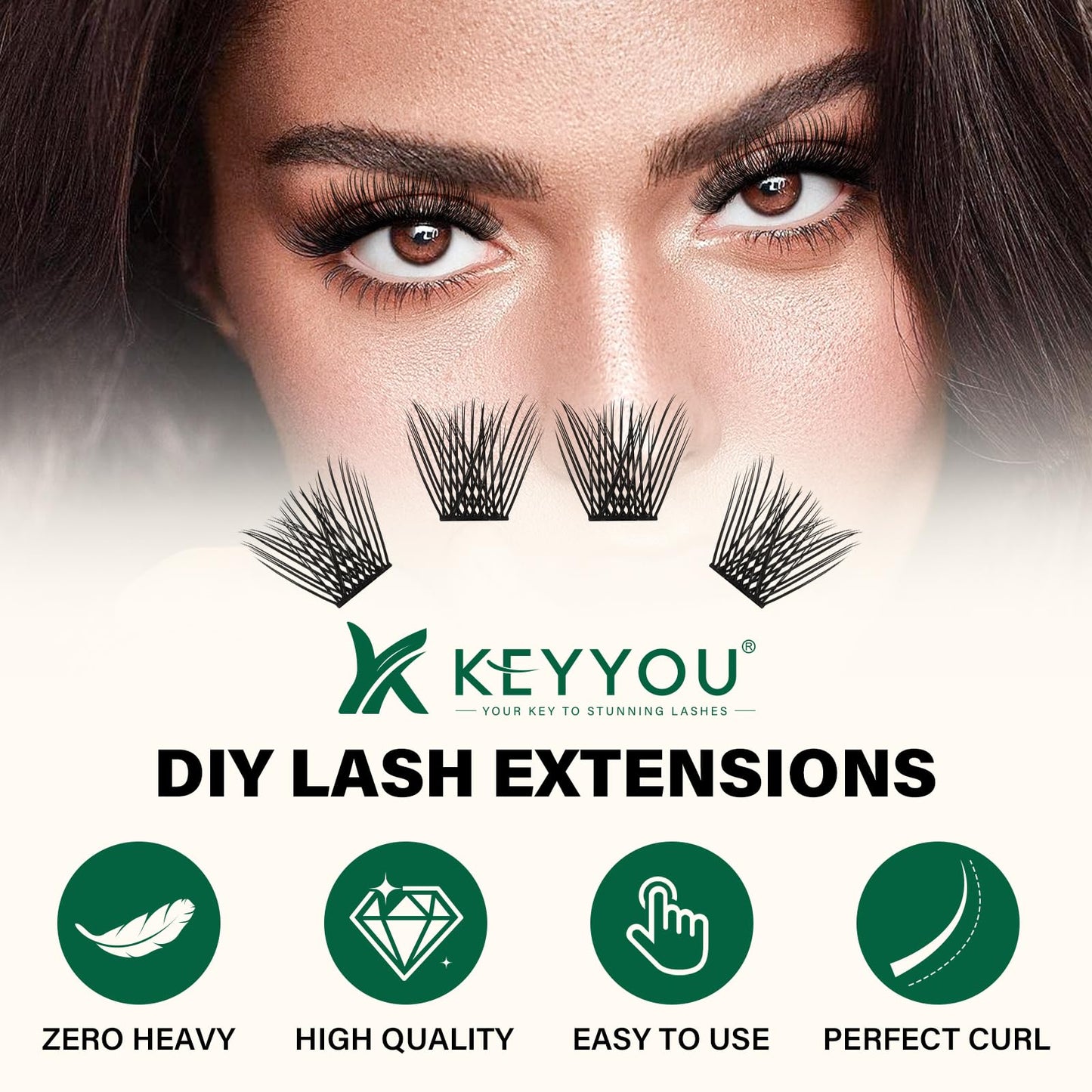 KEYYOU Lash Clusters 144pcs – Air Touch D Curl 18mm for Lightweight DIY Lash Looks