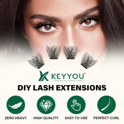 KEYYOU Lash Clusters 144pcs – Air Touch D Curl 18mm for Lightweight DIY Lash Looks