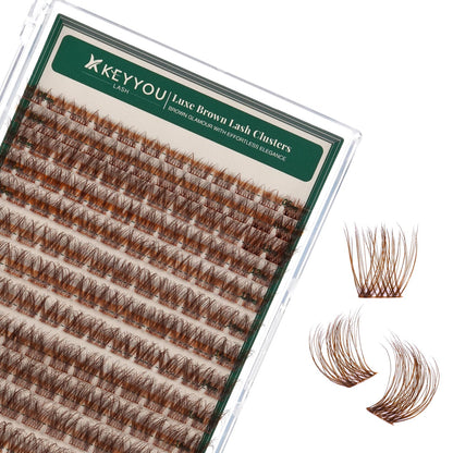 KEYYOU Brown Lash Clusters 144pcs — 8-18mm D Curl for Natural DIY Lash Extensions