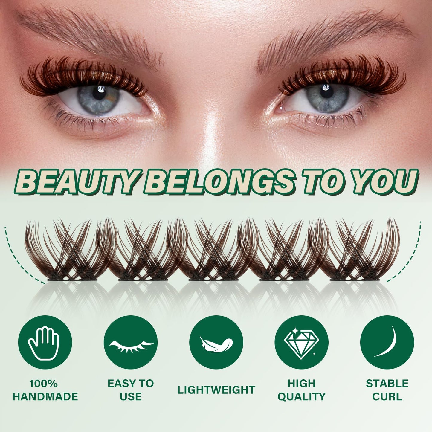 KEYYOU Brown Lash Clusters 144pcs – 8-18mm Mix, D Curl, DIY Lash Extensions at Home