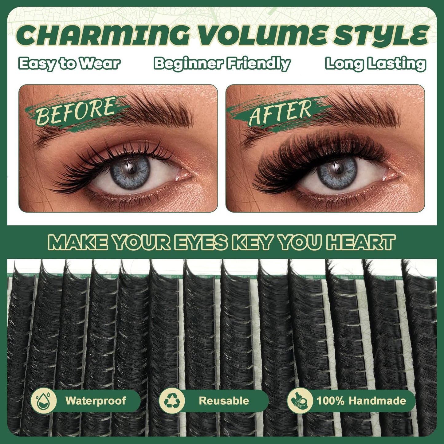 KEYYOU Lash Clusters 182Pcs – 200D D Curl 9-18mm MIX DIY Lashes