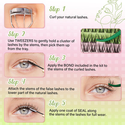 KEYYOU Fairy Brown Lash Clusters | D Curl 144Pcs | Waterproof DIY Lash Extensions at Home