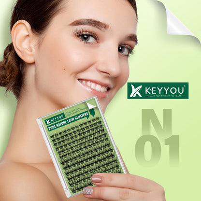 KEYYOU Natural Lash Clusters 144pcs | D-Curl, 8-18mm Mix Lengths, Lightweight & Reusable