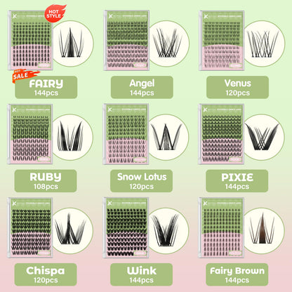 KEYYOU Fairy Lash Clusters 144Pcs | D Curl Manga Lashes, Invisible Band, Waterproof DIY Lash Extensions