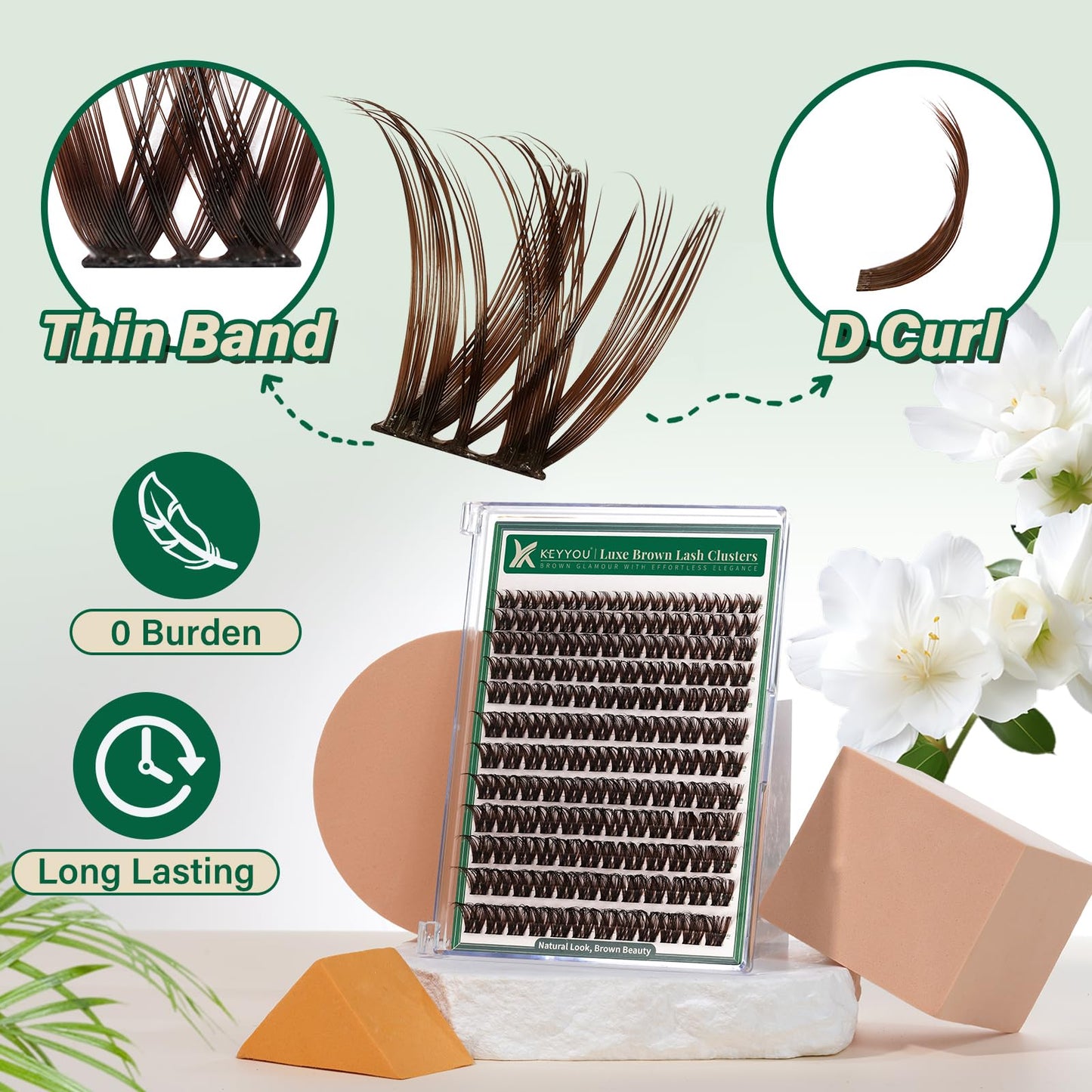 KEYYOU Brown Lash Clusters 144pcs – 8-18mm Mix, D Curl, DIY Lash Extensions at Home