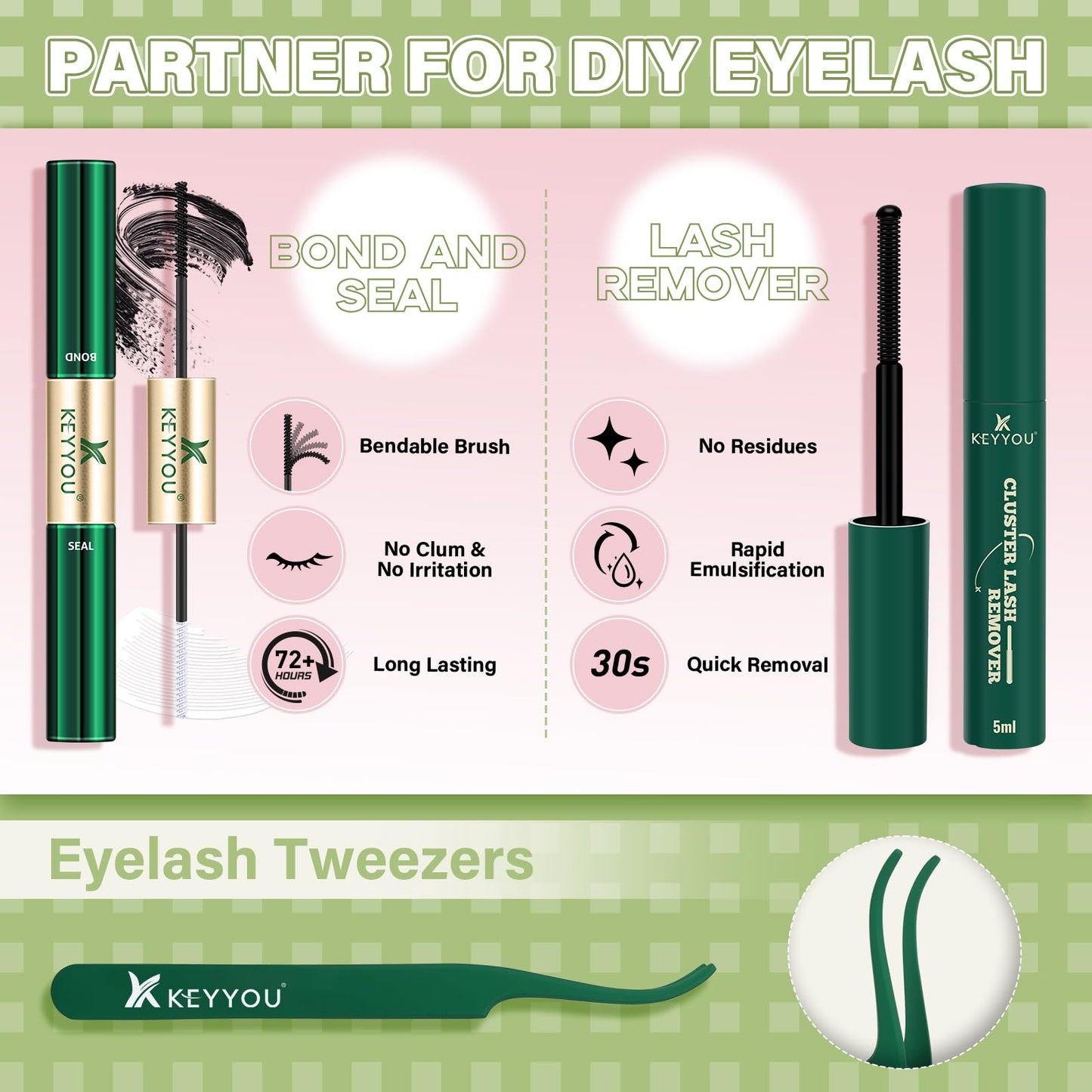 KEYYOU Fairy Brown Lash Clusters Kit – D Curl, 144 Pcs, Invisible Band, Waterproof DIY Lash Extensions at Home