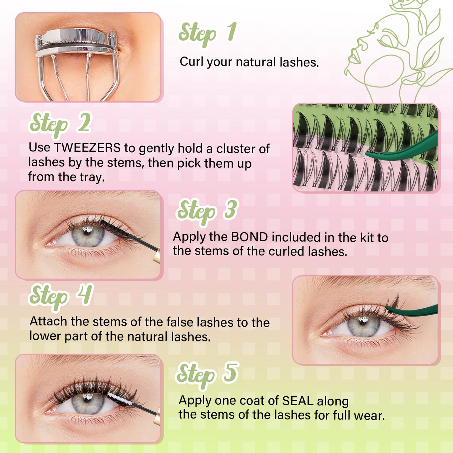 KEYYOU Fairy Brown Lash Clusters Kit – D Curl, 144 Pcs, Invisible Band, Waterproof DIY Lash Extensions at Home