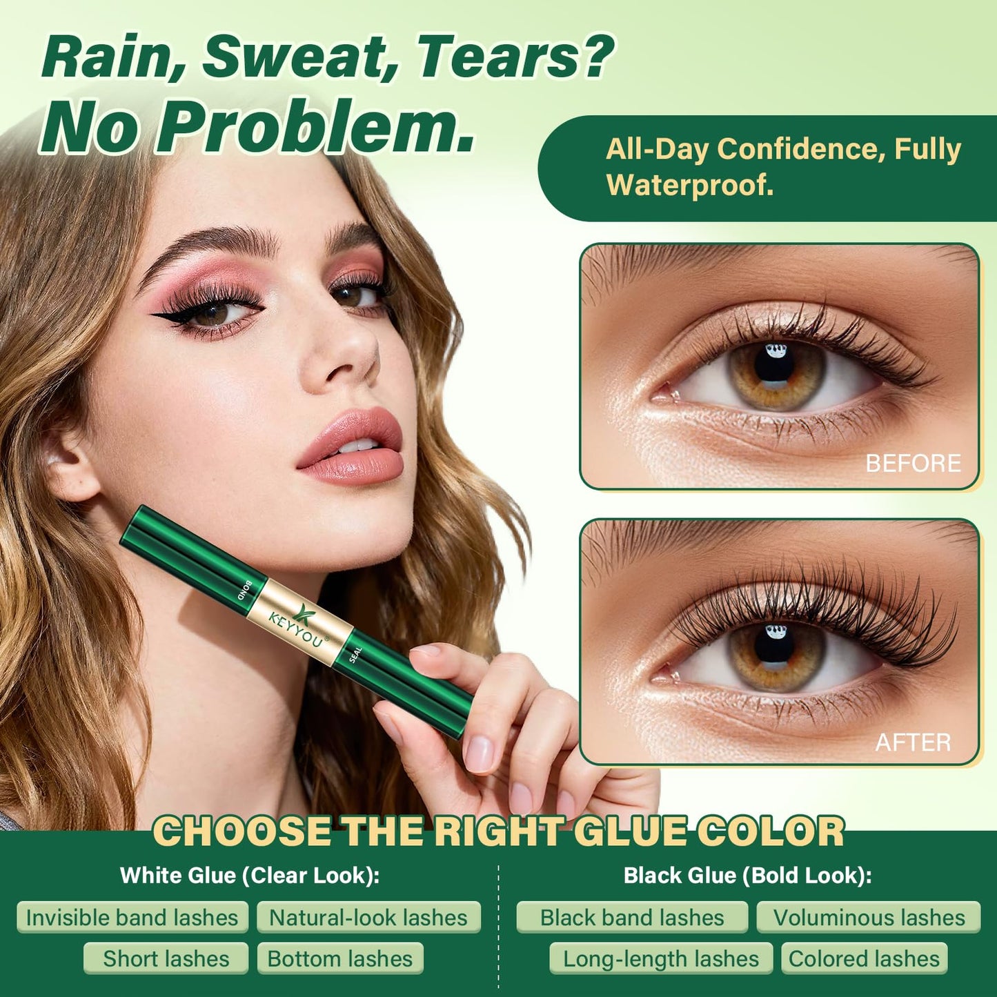 KEYYOU Lash Bond & Seal 2-in-1 Cluster Lash Glue – Waterproof, Gentle, Clear 5ml + 5ml